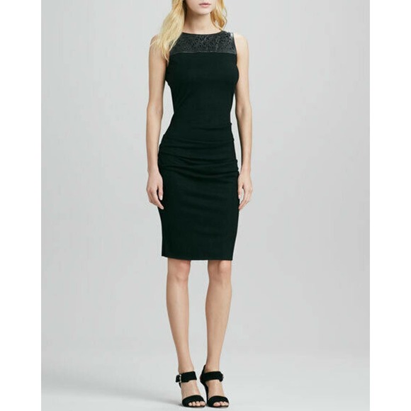 Halston Heritage Sheath Dress Leather Cutout Wool - Picture 9 of 9